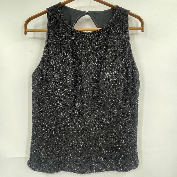 Cecily Brown Black Lined Silk Sleeveless Beaded Peplum Top Size Medium - Picture 1 of 9